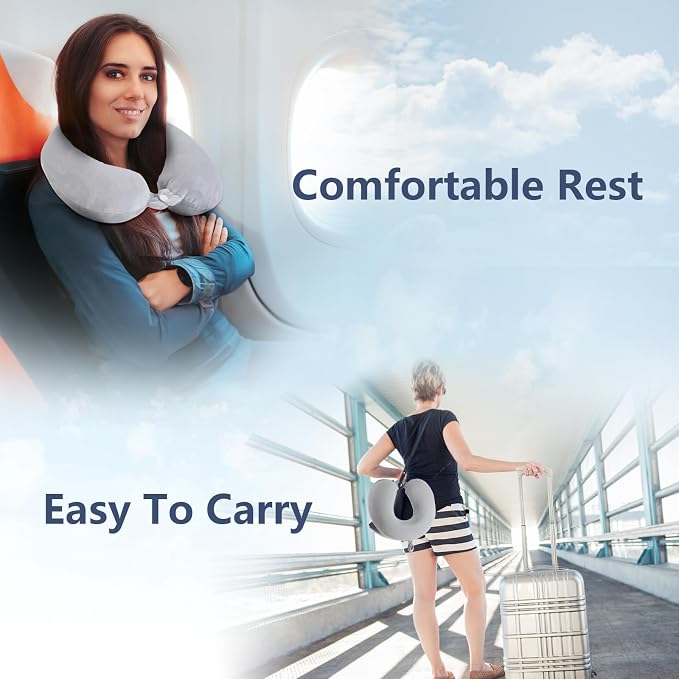 Travel Pillow, Memory Foam Neck Pillow for Traveling, U Shape Airplane Portable Flight Pillow Adult Travel Neck Pillow for Plane Train Car Home Office - Grey - Image 7
