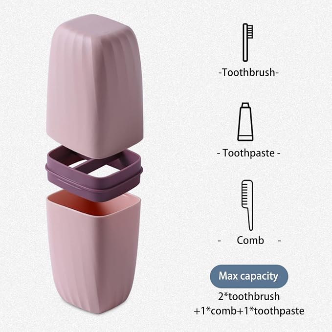 Toothbrush Cup Toothbrush Holder with Cover Travel Boothbrush Holder Portable Toothbrush Case and Carrier for Bathroom School Business Trip Pink - Image 3