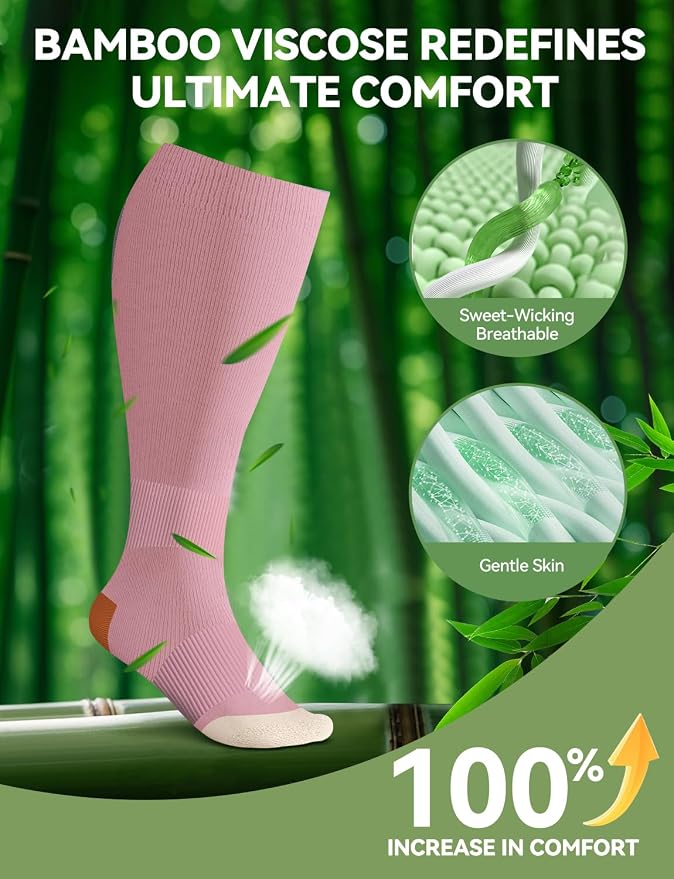 Plus Size Compression Socks for Women & Men Wide Calf, 20-30mmhg Knee High Stockings for Pregnancy, Nurse, Travel - Image 2