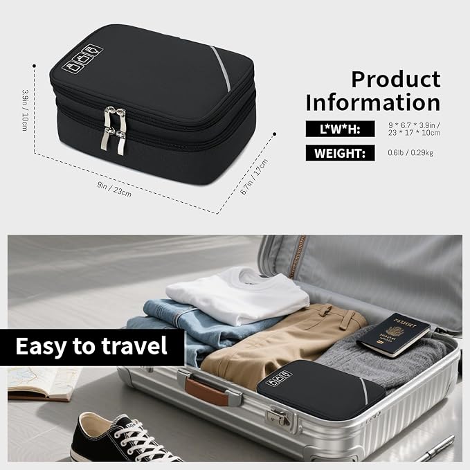 Lanola Electronic Organizer,Travel Cable Organizer Bag Pouch Electronic Accessories Carry Case Portable Double Layers Storage Bag for Cable,Cord,Charger,Phone,Earphone,Power Bank,Memory Cards - Black - Image 2