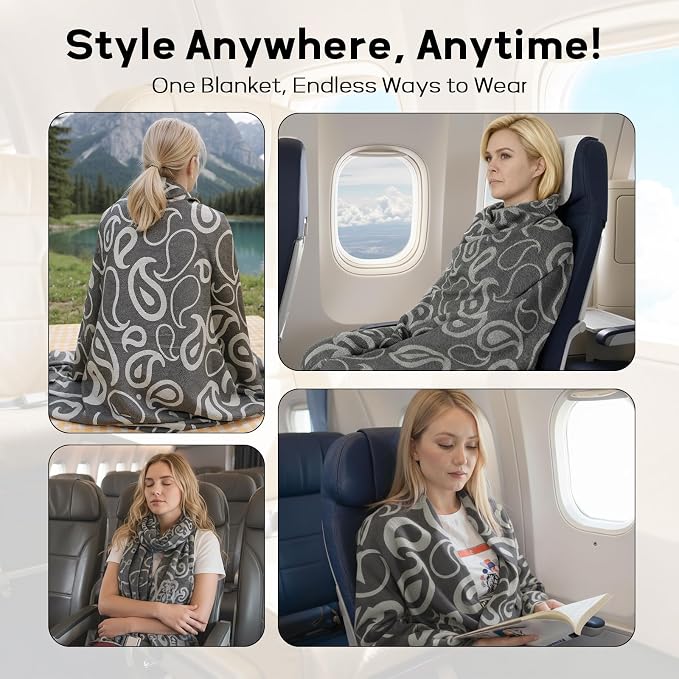 Travel Blanket Airplane - Ultra Soft & Lightweight Knit Design Compact Airplane Blanket,53x72 Inch,Stylish Travel Shawl Wraps for Flights,Office,Home Use,Travel Essentials & Gifts - Image 3