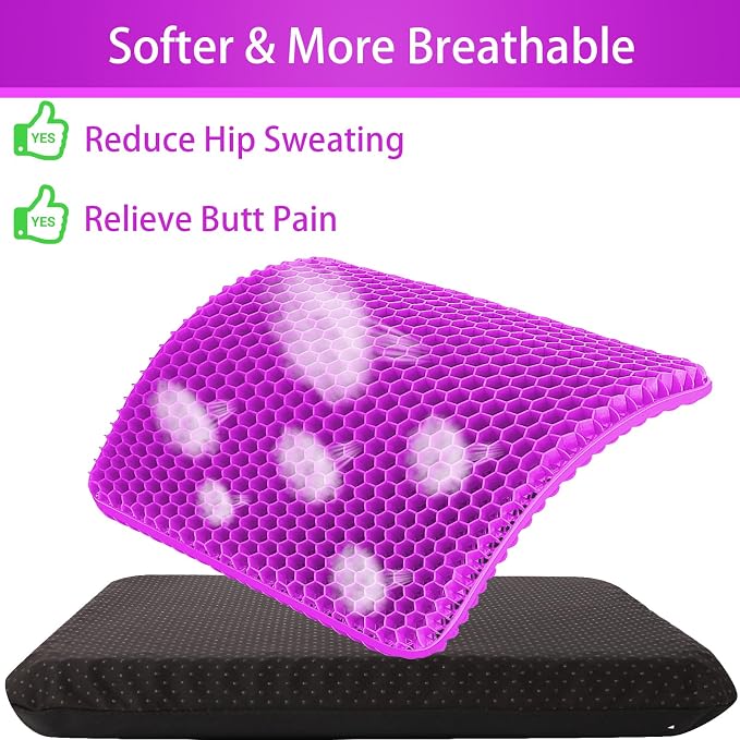 Gel Seat Cushion for Long Sitting, Gel Chair Cushion (Large & Thick) | Gel Cushion for Wheelchair, Soft & Breathable, Gel Chair Cushion for Hip Pain, Seat Cushion for Office Chair (Black Cover) - Image 3