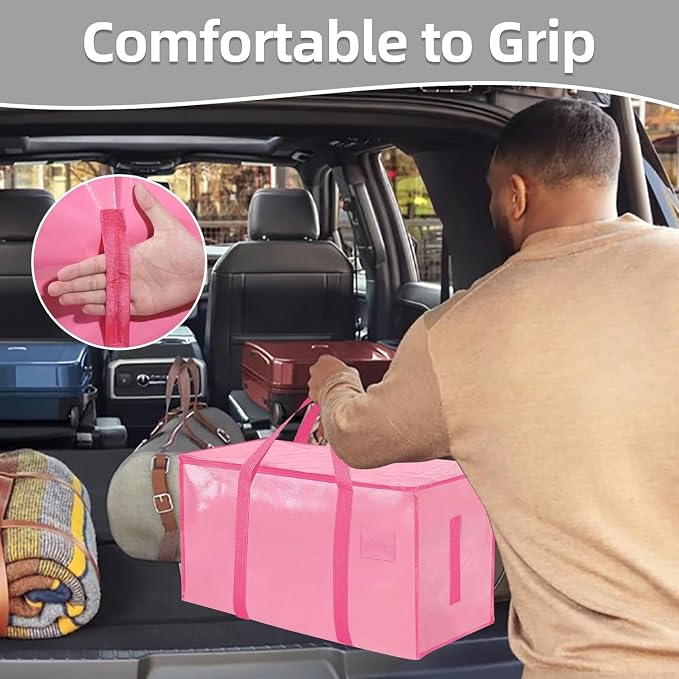 16 Pack-Extra Large Heavy Duty Moving Bags - Waterproof Storage Totes with Handles & Zippers, Foldable for College Dorm, Storage (Pink) - Image 6