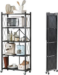 BRIAN & DANY 5-Tier Foldable Storage Shelves with Wheels, Folding Metal Rack Shelving Unit, Heavy Duty No Assembly Organizer Shelf for Garage, Kitchen, Basement, Pantry, Black by BRIANDANY