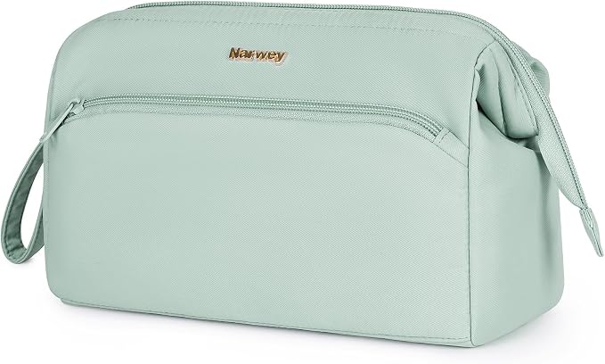 Narwey Makeup Bag Women Large Wide-open Make up Bag Travel Cosmetic Organizer Toiletry Bag for Cosmetics Toiletries Accessories (Mint Green) by Narwey