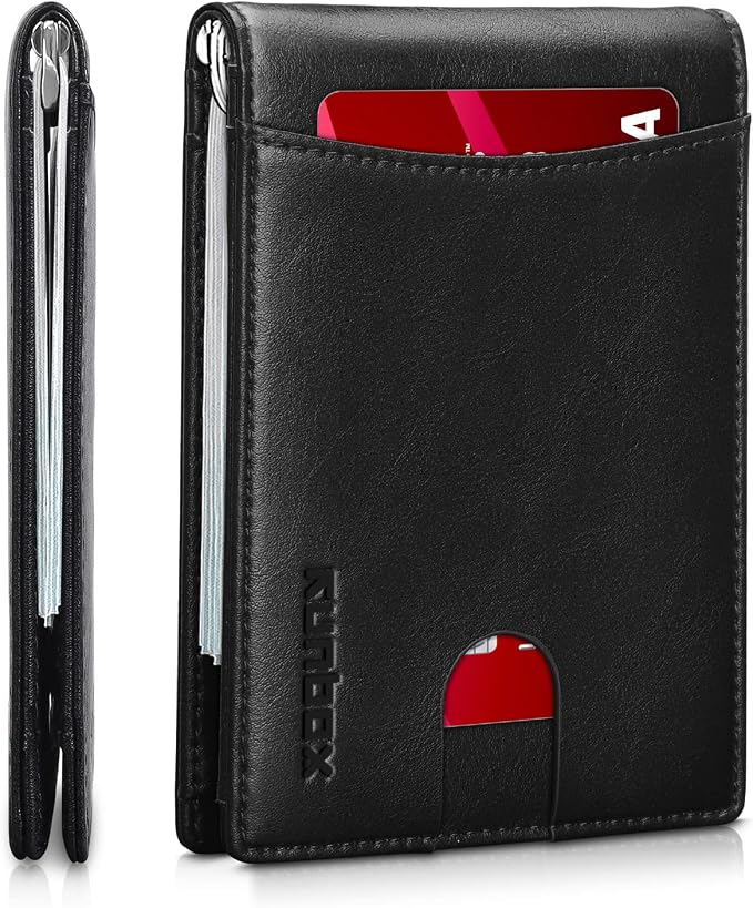 RUNBOX Slim Money Clip Wallets for Men RFID Blocking 11 Card Holder Minimalist Small Thin Carbon Leather Bifold Mens Front Pocket Wallet Gift Box by RUNBOX