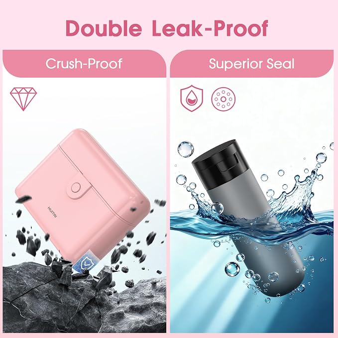 Travel Bottles TSA 4x2oz With Case Leak-Proof Pink | Durable ABS hard case, press-to-unlock, 4 individual compartments, wide-mouth bottles for easy fill, leak-proof seals - Image 3