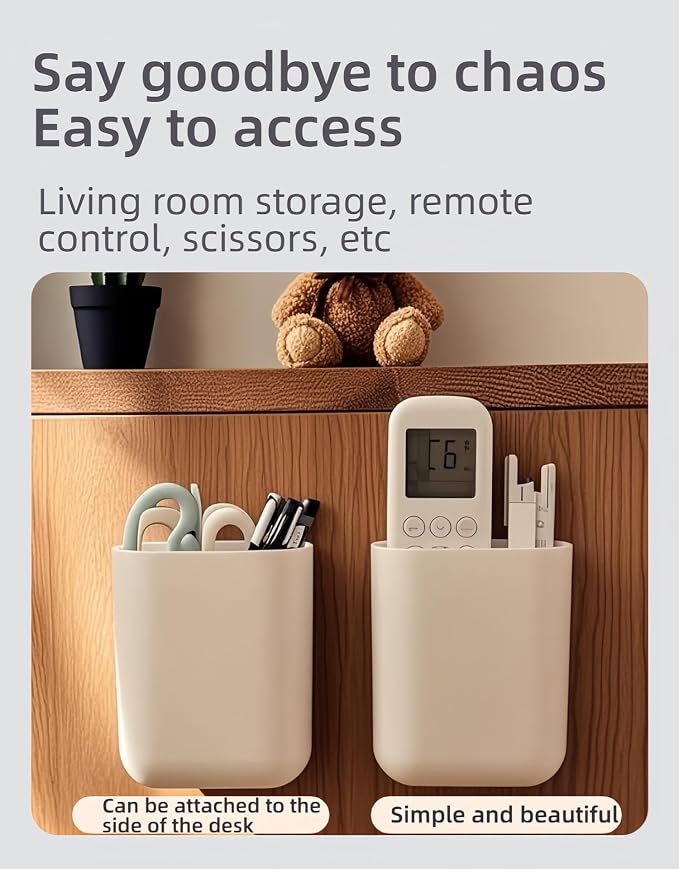 2-Pack Stick-On Wall Mount Remote Holder - No Drill, Damage-Free Adhesive for TV/AC Remotes, Phones, Pens, for Bathroom Kitchen Office - Fits Any Decor, White (Easy Install, Space-Saver) - Image 2