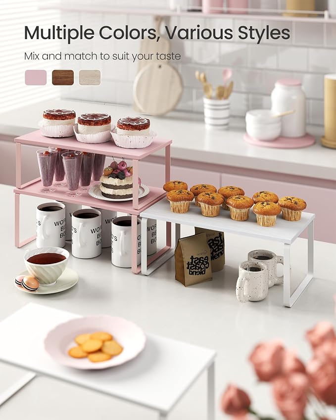 SONGMICS Cabinet Organizer Shelf, Set of 2 Spice Rack, Kitchen Storage | Kitchen Counter Storage Spice Rack, Particleboard, Steel, Jelly Pink, BYSTRO Collection UKCS025S01 - Image 3