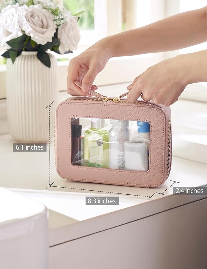Clear Makeup Case Toiletry Bag Travel Clear Cosmetic Bag with Zipper, Small Make Up Bag Traveling, Pink, Medium - Image 3