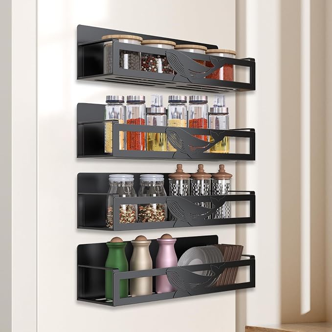 Magnetic Spice Rack for Refrigerator, 4-Pack Metal Seasoning Organizer for Kitchen Storage Organization, Magnetic Shelf for Fridge Space Saving Spice Organizer, Black - Image 9