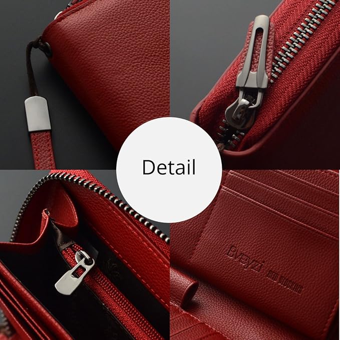 Bveyzi Women RFID Blocking Wallet Leather Zip Around Phone Clutch Large Capacity Ladies Travel Purse Wristlet - Image 5