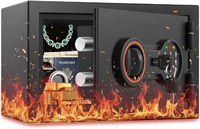 [2026 0.5H 1700°F] Mini Fireproof Safe, 14.8Lbs Heavy Duty Fire Safe Box | with Alarm System, Sensor LED Light, Wall Mountable Small Safes for Home Use by BuildYourSafekeepingSystem