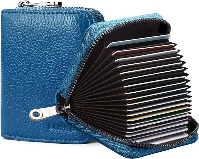 Linno RFID 20 Slots Credit Card Holder Genuine Leather Small Wallet for Women or Men with Zipper by Linno