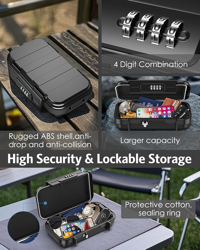 AMIR Portable Safe Box, Combination Security Case LockBox with Code, Waterproof Anti-Theft Mini Travel Safe Box with Removable Chain, Portable Lock Box for Home, Office, Christmas - Image 3