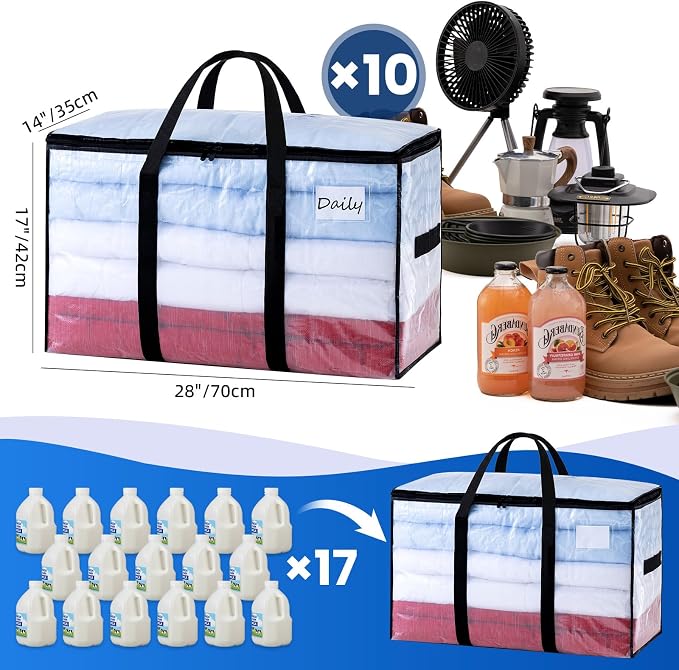 TAILI 10 Pack Clear Extra Large Moving Bags,Storage Bag with Visible Window | 93L Heavy Duty Totes For Storage,Wrap Around Handles,Alternative to Moving Boxes, College Dorm,Perfect for Moving - Image 6