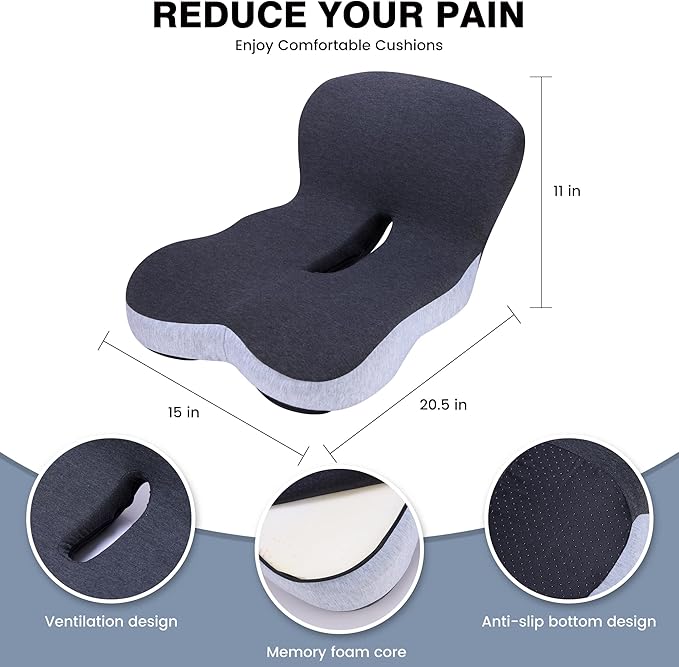 Memory Foam Car Seat Cushion – Ergonomic Driver Seat Cushion for Sciatica & Tailbone Pain, Breathable Non-Slip Car Seat Pad with Lumbar Support for Car, Truck, SUV, Office Chair - Image 3