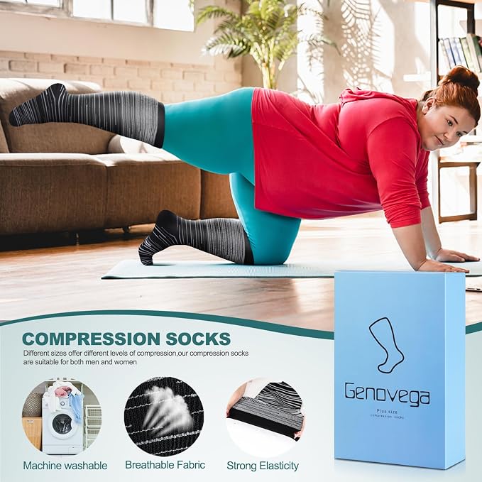 Genovega 3 Packs Wide Calf Compression Socks for Women Men Knee Hight S/M-4XL for Gifts - Image 3
