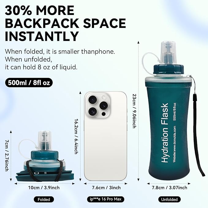 FR Collapsible Soft Hydration Flask 500ml TPU Portable Sports Water Bottle, Outdoor Running Cycling Fitness Hydration Bag with Leak-Proof Bite Valve and Lanyard(Slate Blue) - Image 2