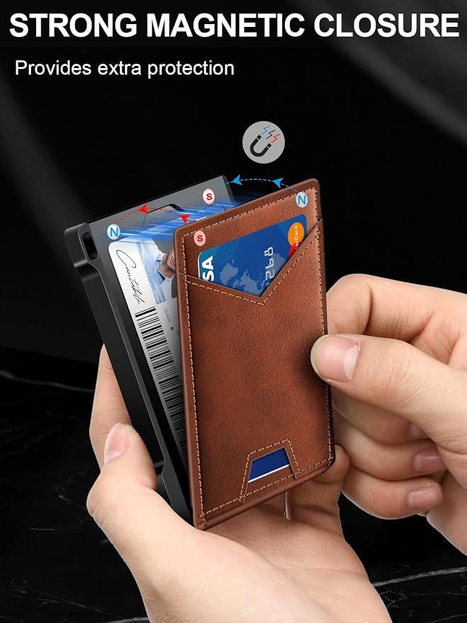 Wallet for Men RFID Wallet with 2 ID Windows & Money Clip, Slim Pop Up Card Holder for 10-12 Cards, Bifold Minimalist Smart Wallet for Front Pocket, Compact Metal Credit Card Holder, Gifts for Men - Image 5