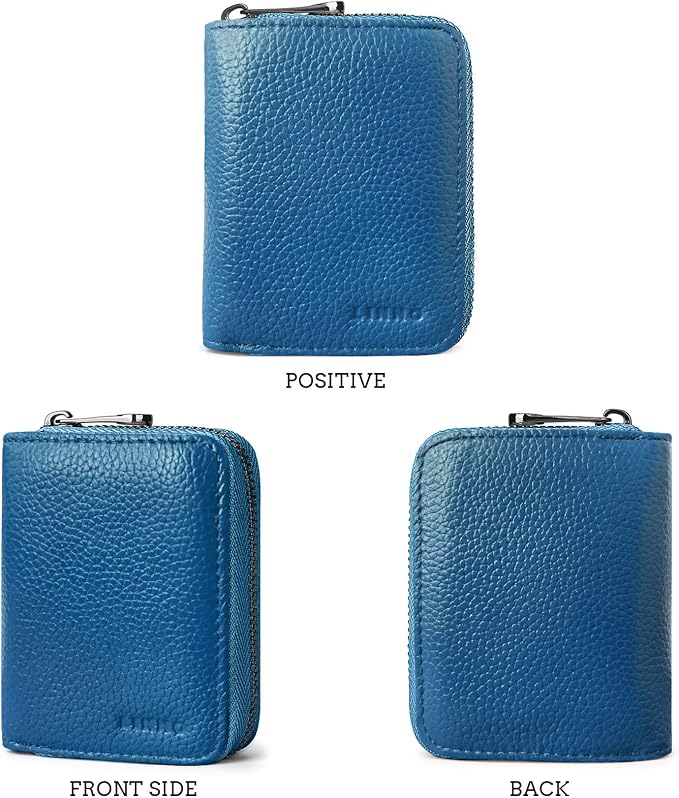 Linno RFID 20 Slots Credit Card Holder Genuine Leather Small Wallet for Women or Men with Zipper - Image 5