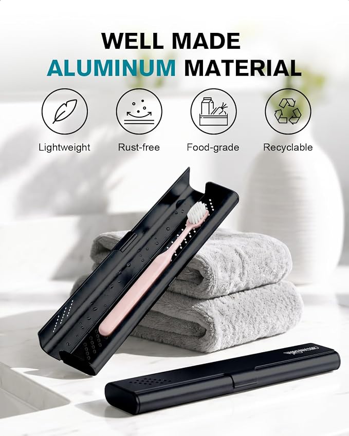 Toothbrush Case Cover for Traveling, Aluminum Toothbrush Holder for Manual Toothbrush + Mini Toothpaste, Portable Tooth Brush Storage Box for Camping Business Trip-Black (1 Pack) - Image 2