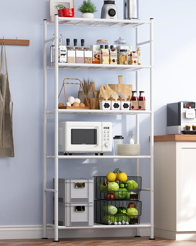 Sakugi Storage Shelves - 5 Tier Shelf Organizer, Heavy Duty Garage Shelving Unit with Leveling Feet, Stable Metal Shelves Organizer for Pantry, Kitchen and Closet, 33.0" W x 12.6" D x 72.0" H, White - Image 2