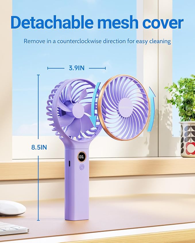 SWEETFULL Handheld Fan, Portable Fan, 5000mAh Rechargeable Battery, 6 Speed Wind, LED Display, Personal Mini Travel Fan with Backup Power, Hand Held Fan USB Foldable Electric Fan for Women Girl - Image 3