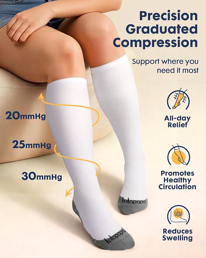 Comfortable Cotton Compression Socks | 20-30mmHg Ankle Arch Support Socks, Breathable Extra Cushion for Flying Travel Nurse, Graduated Support for Women Men - Image 5