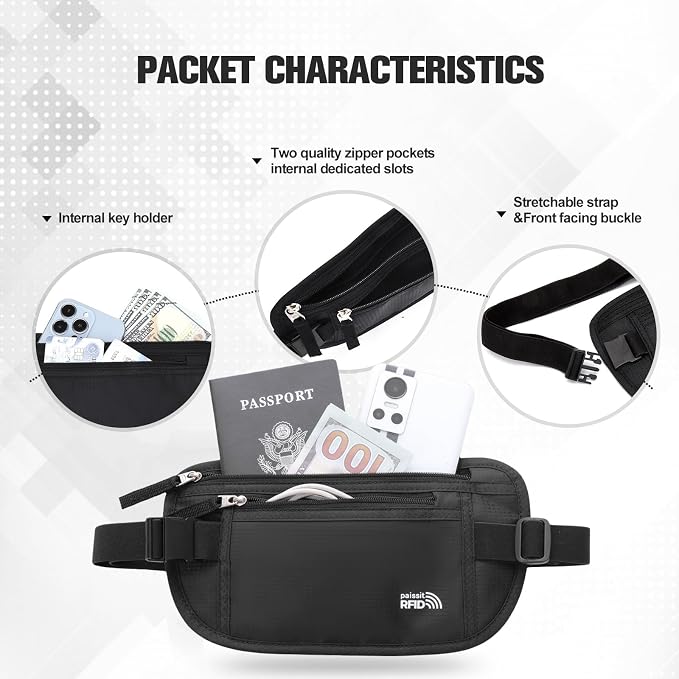 Small Unisex Money Belt For Men and Women, Slim Passport Holder RFID Blocking Travel Essentials Pouch with Adjustable Strap Small Waist Pouch for Workout Running Travelling Hiking - Image 4