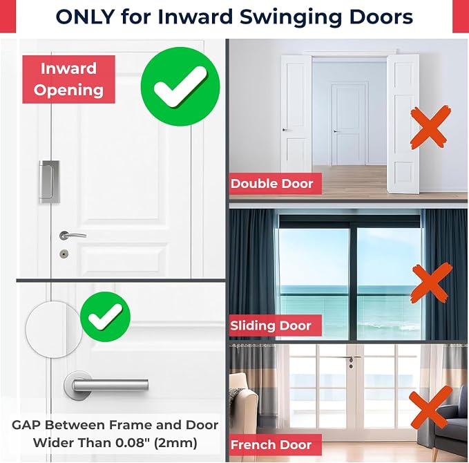 Door Reinforcement Lock - Home Security Child Proof Door Lock Withstands 800 lbs, for Inward Swinging Doors, Door Locks for Kids Safety, Door Lock Latch Prevents Unauthorized Entry, 3 Pack - Image 3