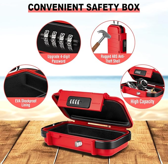 HUANLANG Portable Safe Lock Box with Combination Lock Mini Beach Travel Safe Waterproof Small Lockable Box with Removable Wire Rope Combination Safe Box for Dorm,Travel,Beach,Hotel,Car,Home,Office - Image 2