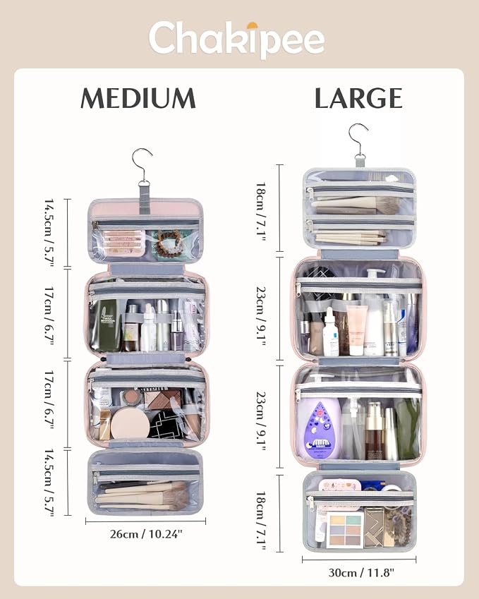 Travel Hanging Toiletry Bag for Women - Waterproof Cosmetic Organizer with Clear Window, Lightweight Bathroom Bags for Essentials, Makeup, Shampoo, Toiletries Pink,Large - Image 3