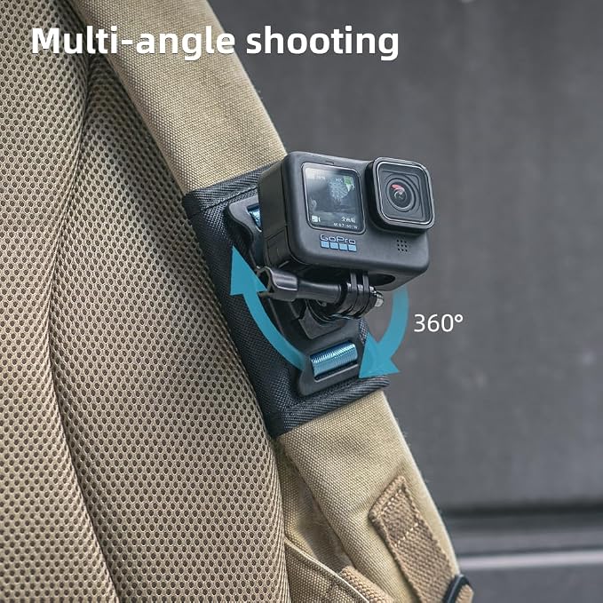 Backpack Shoulder Strap Mount Camera with Adjustable Shoulder Pad and 360 Degree Rotating Base, Bag Belt Holder Clip Compatible with GoPro Hero 13/12/11/9/8, DJI Action 6/5 Pro/4, AKASO and More - Image 3