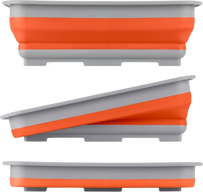 Collapsible Bucket for Cleaning - 7.27L Foldable Wash Bin Dish Tub - Collapsible Wash Basin or Camping Sink for Beach, Tailgating, or Soaking Laundry - Cleaning Supplies by Wakeman (Orange) - Image 7