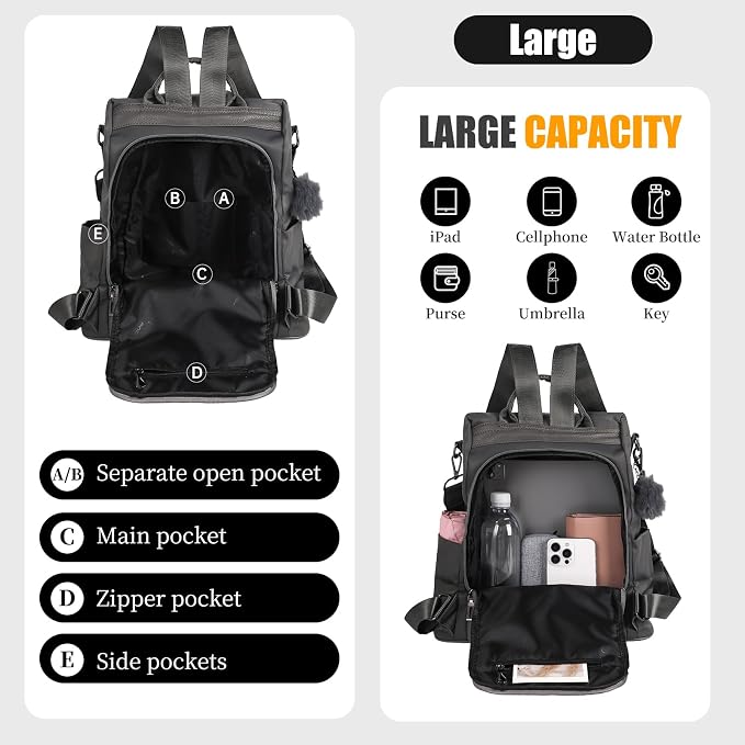 PINCNEL Women Backpack Purse Waterproof Nylon Anti-theft Rucksack Lightweight Shoulder Bag - Image 5