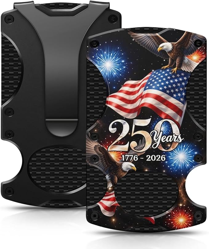 250th Anniversary American Flag Slim Wallet 1776-2026 Patriotic Money Clip | Scratch Resistant, Seamless, Holds Up To 12 Cards, Cash, RFID, Lightweight, Durable, 3.4" x 2.1" x 0.35", Ideal Man Gift by Unknown