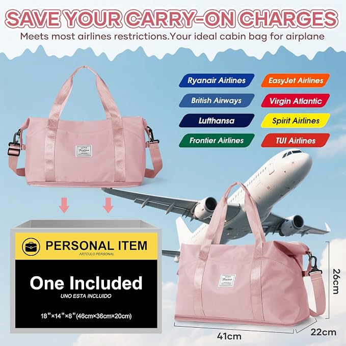 Travel Duffel Bag, Sports Tote Gym Bag, Shoulder Weekender Overnight Bag for Women - Image 2