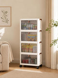 4-Tier 24QT Rolling Storage Cabinet with Wheels,Clear Magnetic Doors, Stackable Plastic Pantry Organizer for Kitchen, Living Room, Bedroom & Office by Durvex