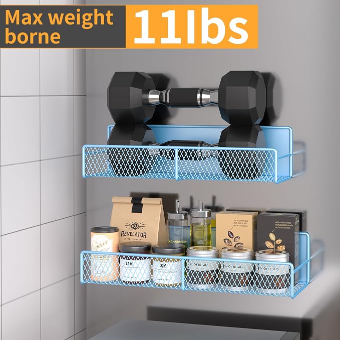 DTUQYX Magnetic Spice Rack for Refrigerator, 4 Pack 100% Metal Strong Magnet Fridge Shelves, Space Saving Spice Organizer, No Drilling Moveable Home Kitchen Laundry Room Storage Organization, Blue - Image 4