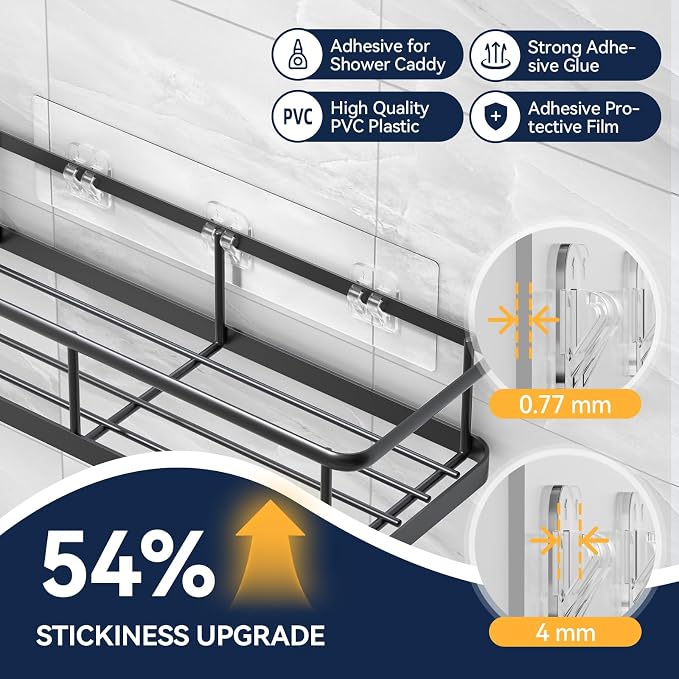 9-Pack Shower Caddy Adhesive Replacement - Transparent Shower Adhesive Strips, No Drilling Hooks for Bath Storage Shelves, Kitchen Racks, Basket & Soap Holder - Image 3