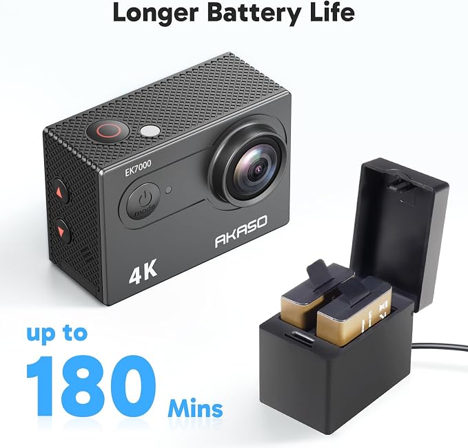 AKASO EK7000 4K30fps Action Camera - 131ft Waterproof Camera with Remote Control 4X Zoom Ultra HD 20MP Underwater Camera with Accessories Kit | 4X Zoom, Remote Control, Ultra HD, Time Lapse, Burst Photo, Self-Timer, Accessories Kit - Image 6