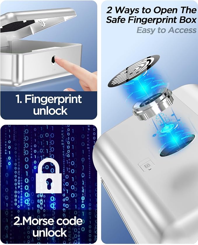 AICase Biometric Fingerprint Storage Box Portable Money Jewelry Combination Lock for Car Home Office Travel - Image 3
