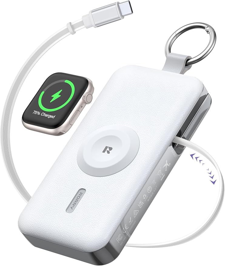 RORRY CharmGo Portable Charger 3 in 1 iPhone Power Bank for Apple 12000mAh | Built-in Retractable Cable Fast Charging Travel Keychain Battery Pack for Apple Watch /iPhone Air/17/16/15/14/13/12 by RORRY