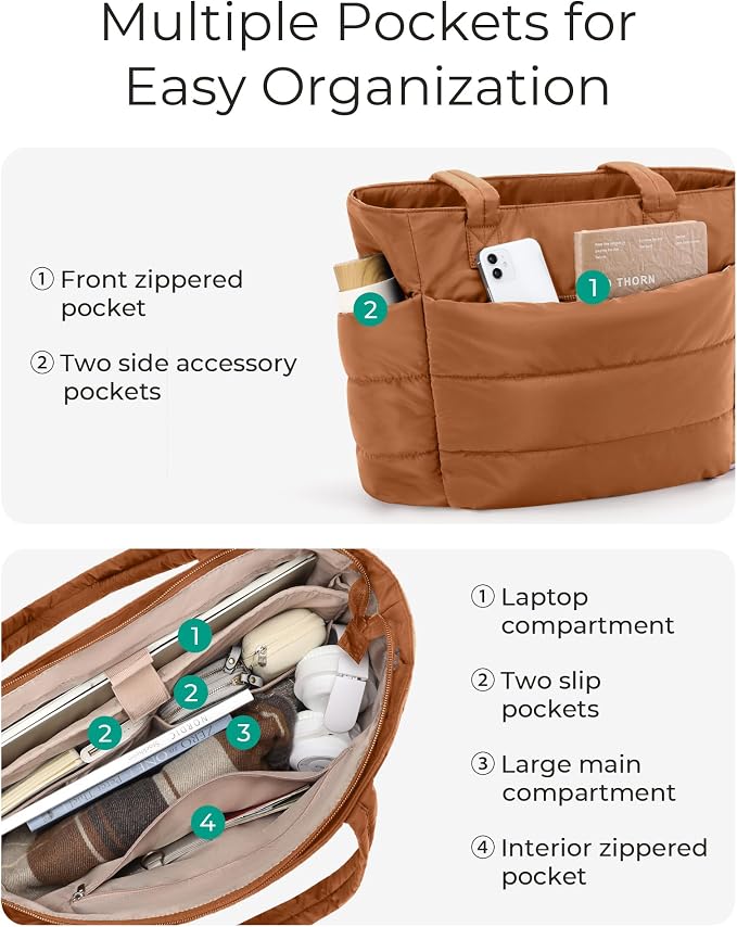 BAGSMART Tote Bag for Women, Lightweight Puffy Tote Bag with Compartments Shoulder Bag Handbag for Travel, Work, Gym | Lightweight - Image 6