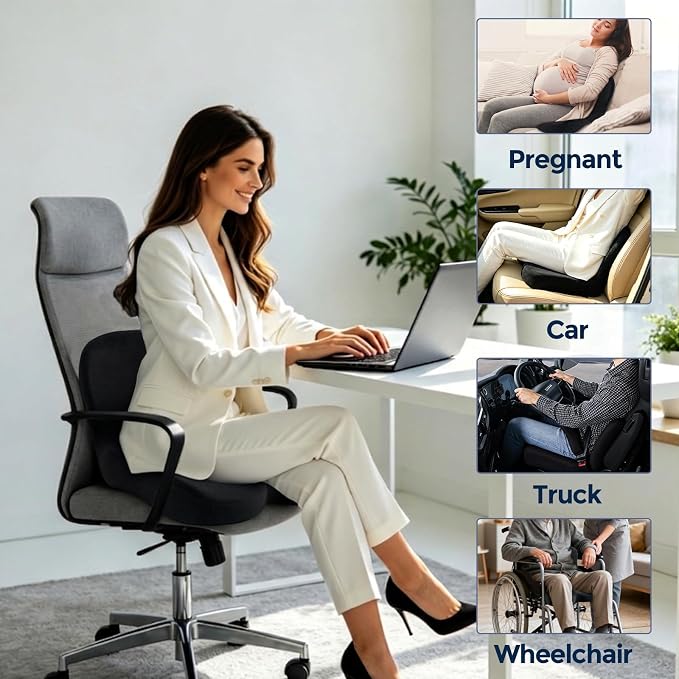 Seat Cushion with Lumbar Support Pillow, Back and Seat Cushion for Office | Ergonomic L-Shaped Car Seat Cushion for Cars, Wheelchairs, Truck Seat Cushion for Sciatica & Lower Back Pain Relief - Image 4