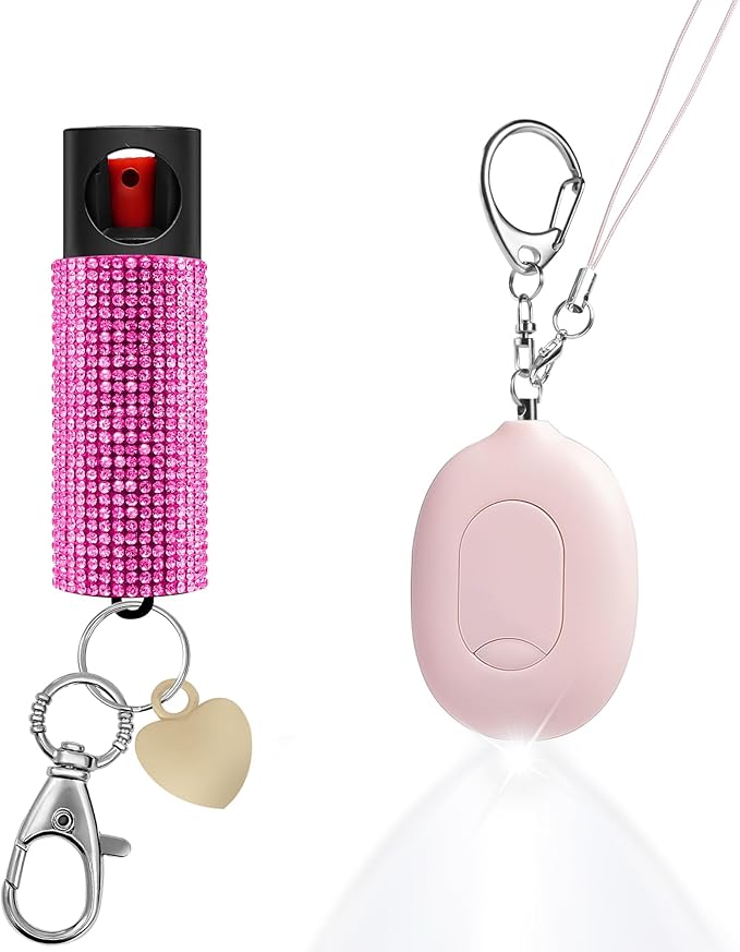 3-in-1 Personal Alarm & Door Handle Alarm & LED Light and Jeweled Pepper Spray Combo, Maximum Strength Pepper Gel, 130dB Siren, Keychain with Safety Twist for Women by PAPASAFETY