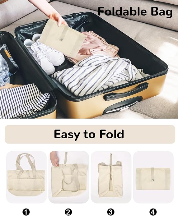 Foldable Tote Bag with Zipper for Women, 18L Nylon Lightweight Shoulder Handbag for Travel, Waterproof Beach Bag - Image 7