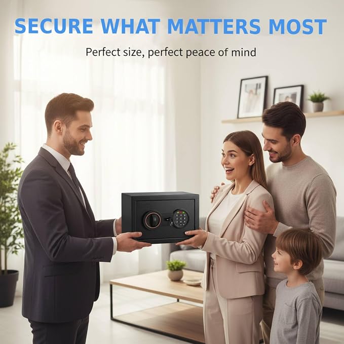 Small Safe for Home, 6.69"H Safe Box with Fireproof Waterproof Bag | Money Safe with Alarm System, Sensor LED Light, Wall/Floor Mountable, Hidden Safes for for College Dorm Room - Image 2