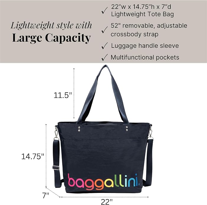 Baggallini Carryall Tote - Lightweight Nylon Zipper Top Weekender Travel Beach Bag w/Luggage Sleeve - Image 4